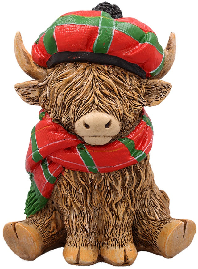 Highland Cow with Tartan Scarf
