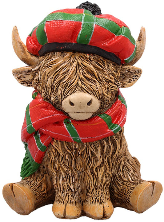 Highland Cow with Tartan Scarf