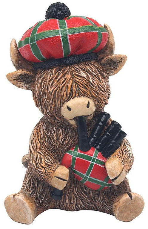 Highland Cow Pipe Piper Ornament, 12cm