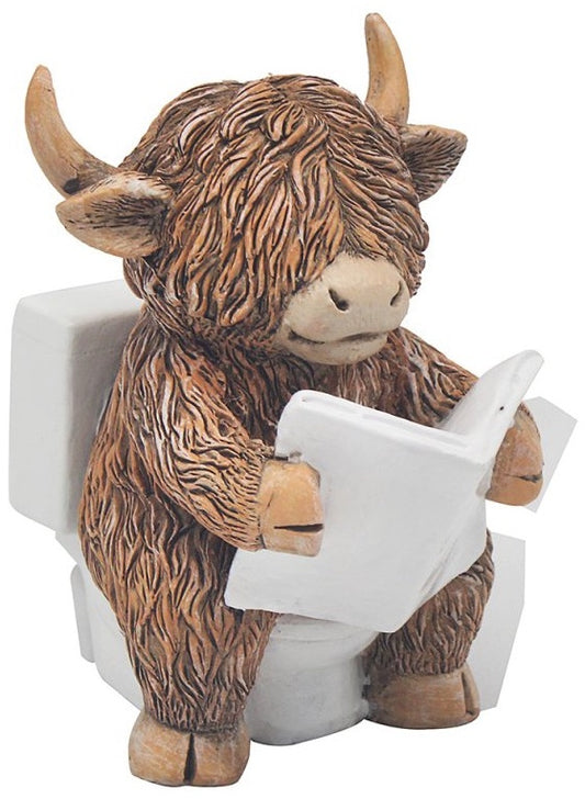 Highland Cow Reading Figure, 14cm